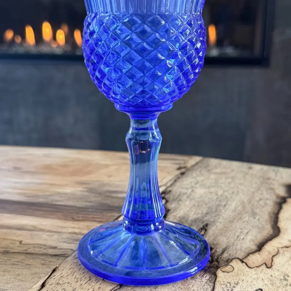 Vintage Avon Fostoria Martha Washington Cobalt Blue Glass Goblet Candle Holder